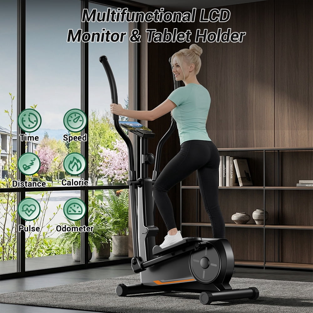SONITU Magnetic Elliptical Machine for Home, 8 Resistance Levels, 12" Stride, LCD Display, 330 lb Capacity