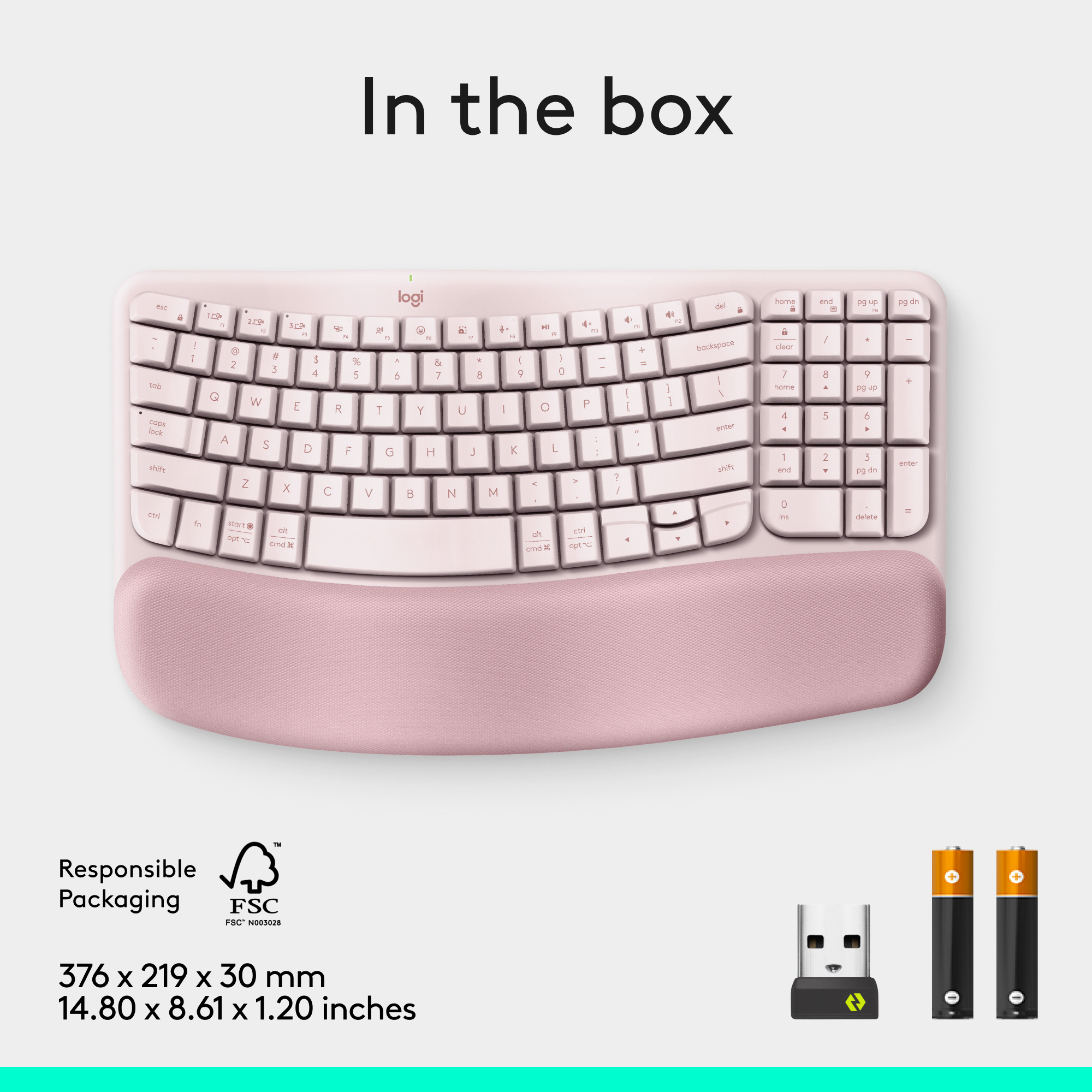 Logitech Wave Keys Wireless Ergonomic Keyboard, Rose photo 2