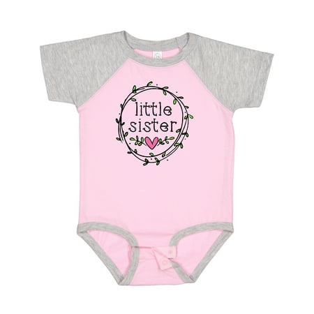 

Inktastic Little Sister Leaves Circle Heart Gift Baby Girl Bodysuit