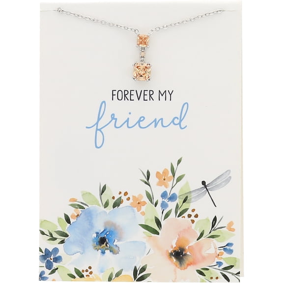 Friend
Light Champagne - 16.5"-18.5" White Gold Plated Necklace with Cubic Zirconia Stones