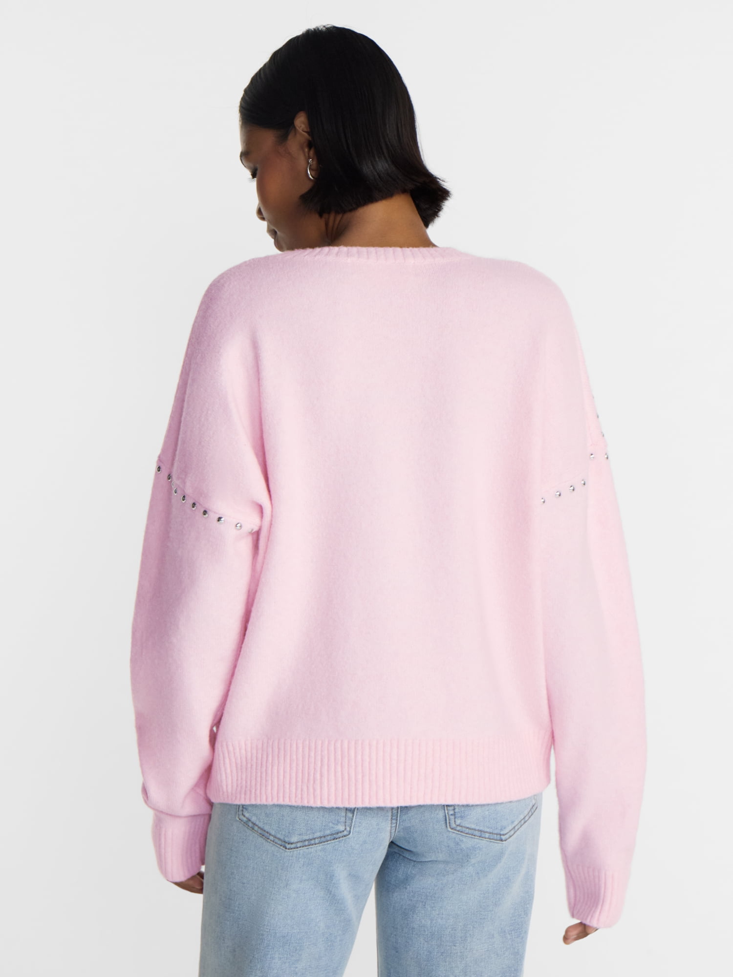 No Boundaries Studded Sweater, Lightweight, Women's and Women's Plus XXS-XXL