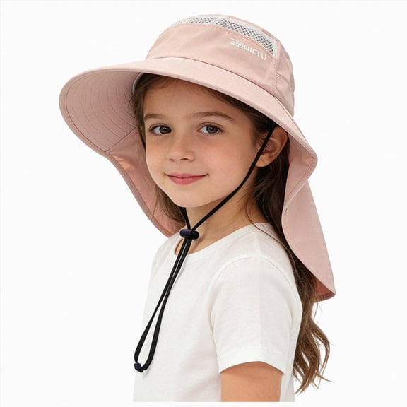 Xudanell Kids Sun Hat Ponytail Girls UPF 50 Bucket Summer Beach Fishing Kids Hat Wide Brim Swim Hat