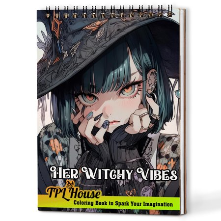 TPLHOUSE Her Witchy Vibes Coloring Book Spiral Bound for Adults A5 Wooden Cover 30 Spellbiding Coloring Pages in Sense of Enchanted Wonder for Stress Relief and Relaxation