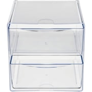 deflecto Two Drawer Cube Organizer, Clear Plastic, 6 x 7-1/8 x 6