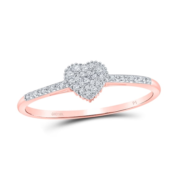 10kt Rose Gold Womens Round Diamond Cluter Heart Ring 1/20 Cttw