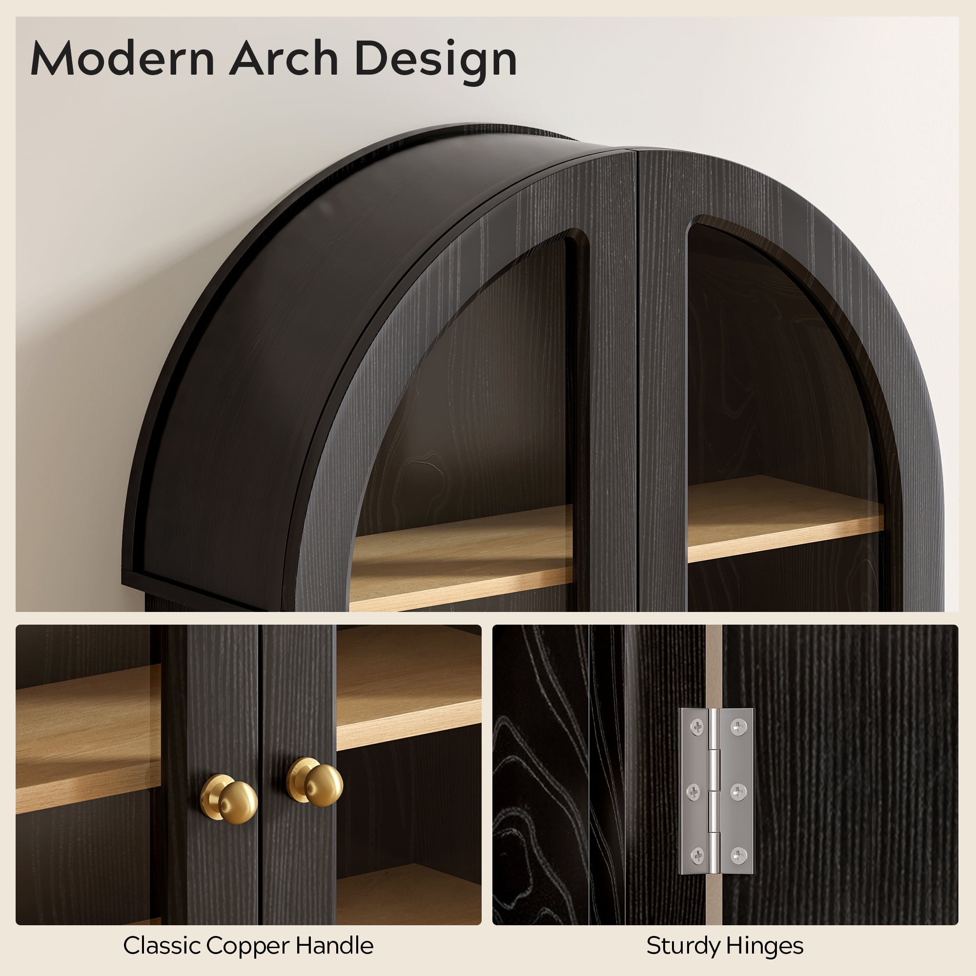 EYYTHUNG Modern Arched Wall Cabinet, Large Medicine Cupboard Black Cabinet for Bathroom with Adjustable Shelf, Black Oak
