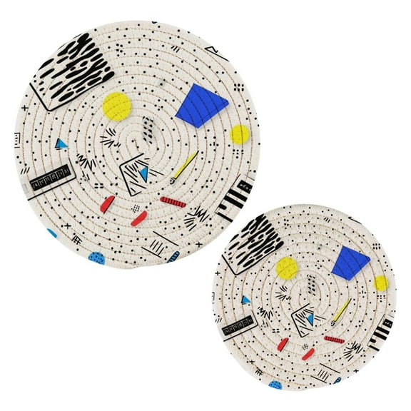 Modern Style Speckled Design Cotton Braided Potholders, 2 Pack Heat-Resistant Pads 7.09'' and 9.45''