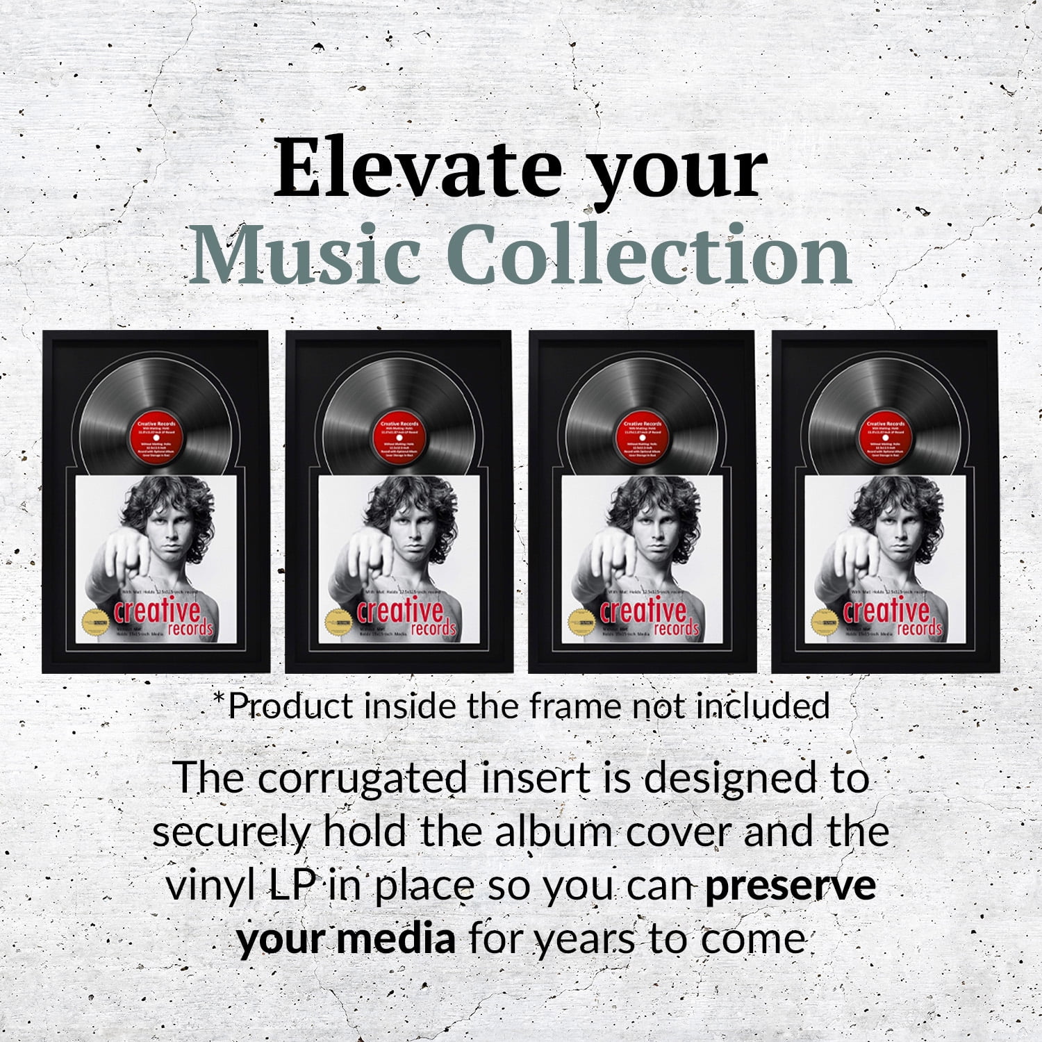 Creative Picture Frames 16"x24" Jukebox Vinyl Black Frame Display with Black-Black Double Matting, LP Record Album Frame for Wall Décor