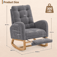 thumbnail image 4 of UHOMEPRO Modern Teddy Rocking Chair, Accent Rocker Chair with Solid Wood Frame, High Backrest, Pull-Out Footrest, Side Pocket, Accent Glider Rocker for Living Room Bedroom Nursery, Gray, 4 of 9