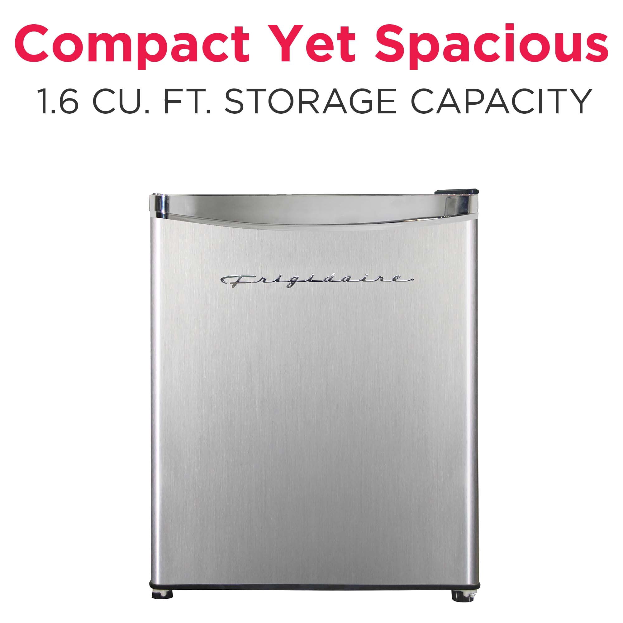 Frigidaire 1.6 Cu Ft Retro Compact Refrigerator, Platinum Mini Fridge with Chrome Trim for Bedroom, Dorm, Office, Apartment