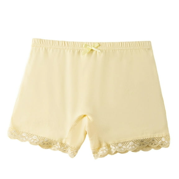 CUZIBR Girls Underwear Boyshorts Solid Color High Waist Lace Trim Slim Fit Lightweight Summer Yoga Bike Shorts Comfortable Stretchy Athletic Comfy Underdress Boxers Briefs Panties,Yellow,10-13 Years