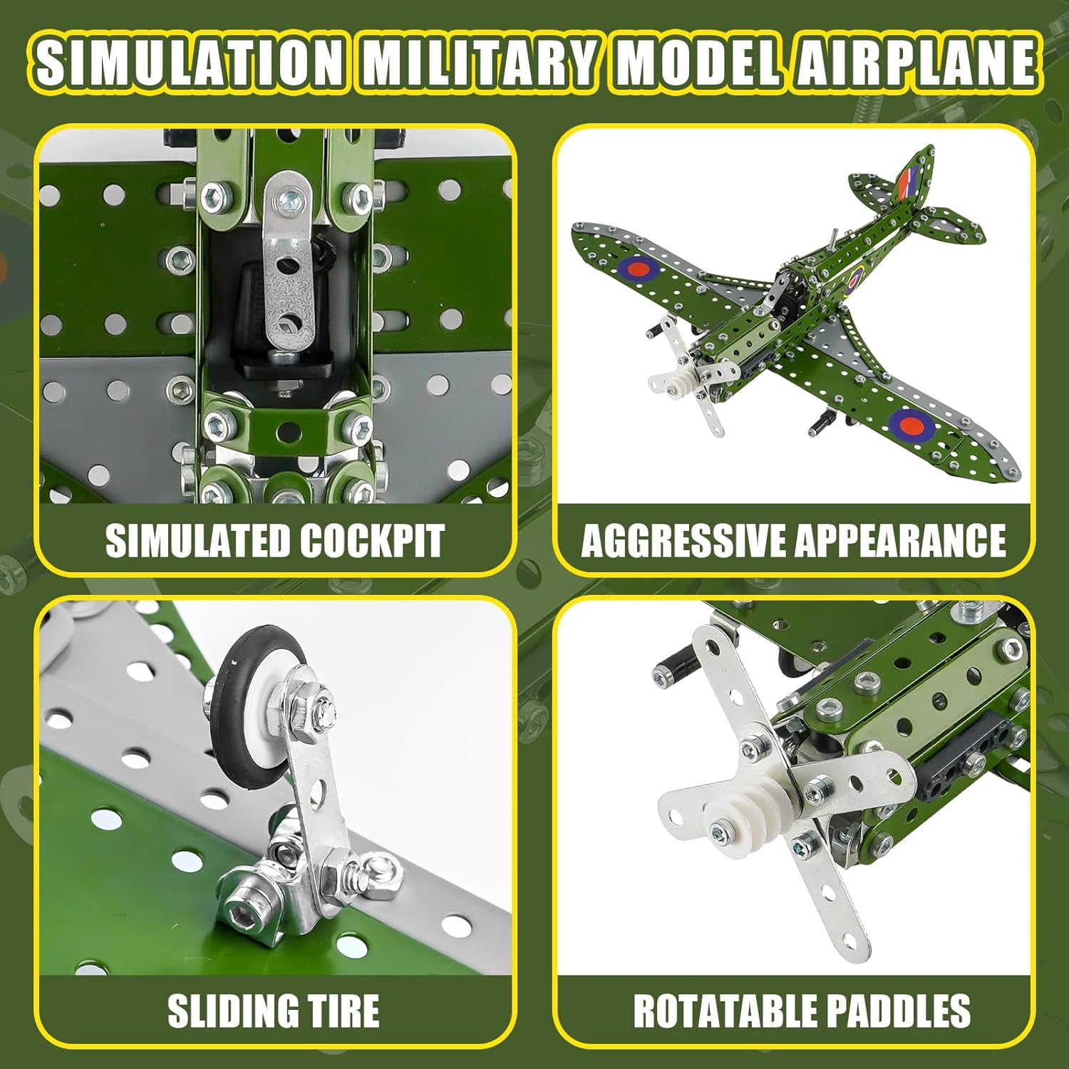 PISONIC STEM Building Blocks Model Airplane Kits for Familie,Airplane Model Scale 1:32 Metal Building Kit,Erector Set Model Planes for Families,Best Airplane Gifts for Hurricane Fighter Fans(331PCS)
