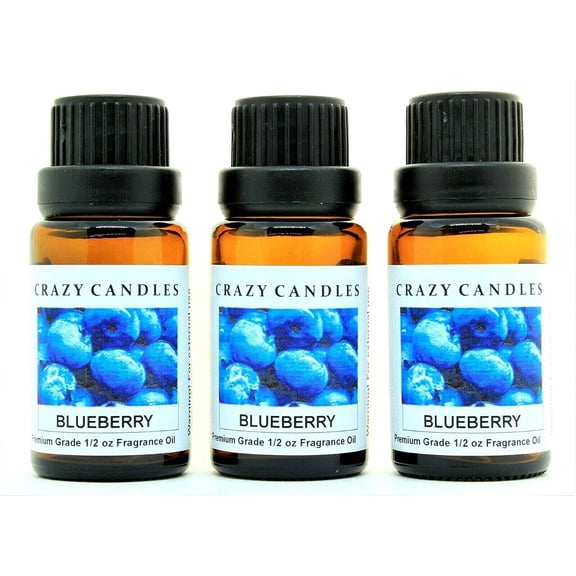 Crazy Candles Blueberry 3 Bottles 1/2 FL Oz Each (15ml) Premium Grade Scented Fragrance Oil Made in USA