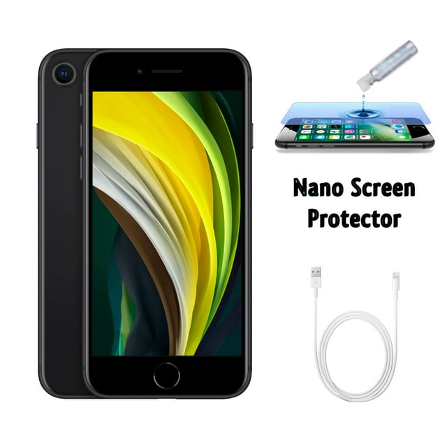 Refurbished Apple iPhone SE (2nd Gen) A2275 (Fully Unlocked) 64GB Black w/ Liquid Nano Screen Protector