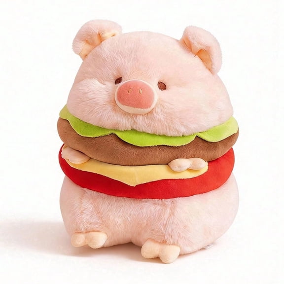 Plush Hamburger Pig Stuffed Animal, Soft Fluffy Burger Design Pillow, Adorable Kids Home Decor, Collectible Gift for Boys Girls