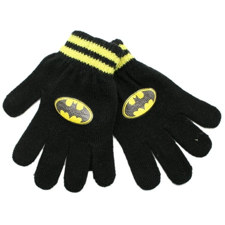 DC Comic's Batman Kids Black/Yellow Bat Symbol Gloves