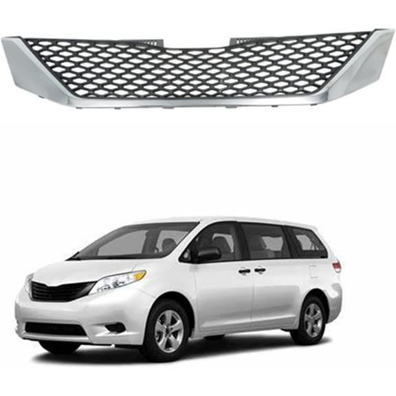 waltyotur Replacement for Toyota Sienna 2011 2012 2013 2014 2015 2016 2017 Front Upper Grille Grill Assembly Chrome Trim & Black