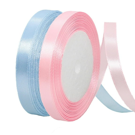Light Blue Blush Pink Satin Ribbon 3/8 Inch x 50 Yards, Fabric Ribbon for DIY Crafts, Gift Wrapping, Wedding Party, Bouquets, Holiday Decor, Birthday Cakes, blue and pink