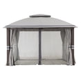 thumbnail image 6 of Sunjoy 11 x 13 ft. Gazebo with 2-Tier Gray Canopy Roof, Outdoor Steel Frame Soft Top Gazebo with Netting and Curtains, 6 of 13