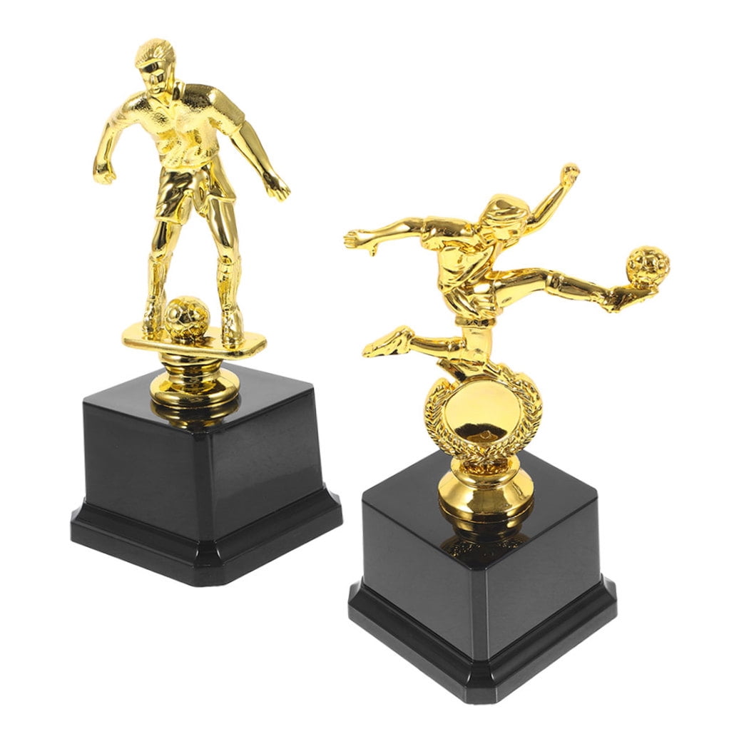 TABLZONE Set of 2 Golden Soccer Trophies Plastic Awards for School Sports Competitions and Soccer Events
