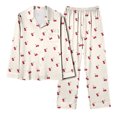 thumbnail image 6 of Youpwaven Valentines Pajamas Set for Womens Cherry Print Soft Breathable Milk Silk Button up Collared Sleepwear, 2-Piece, Size XXL, 6 of 6