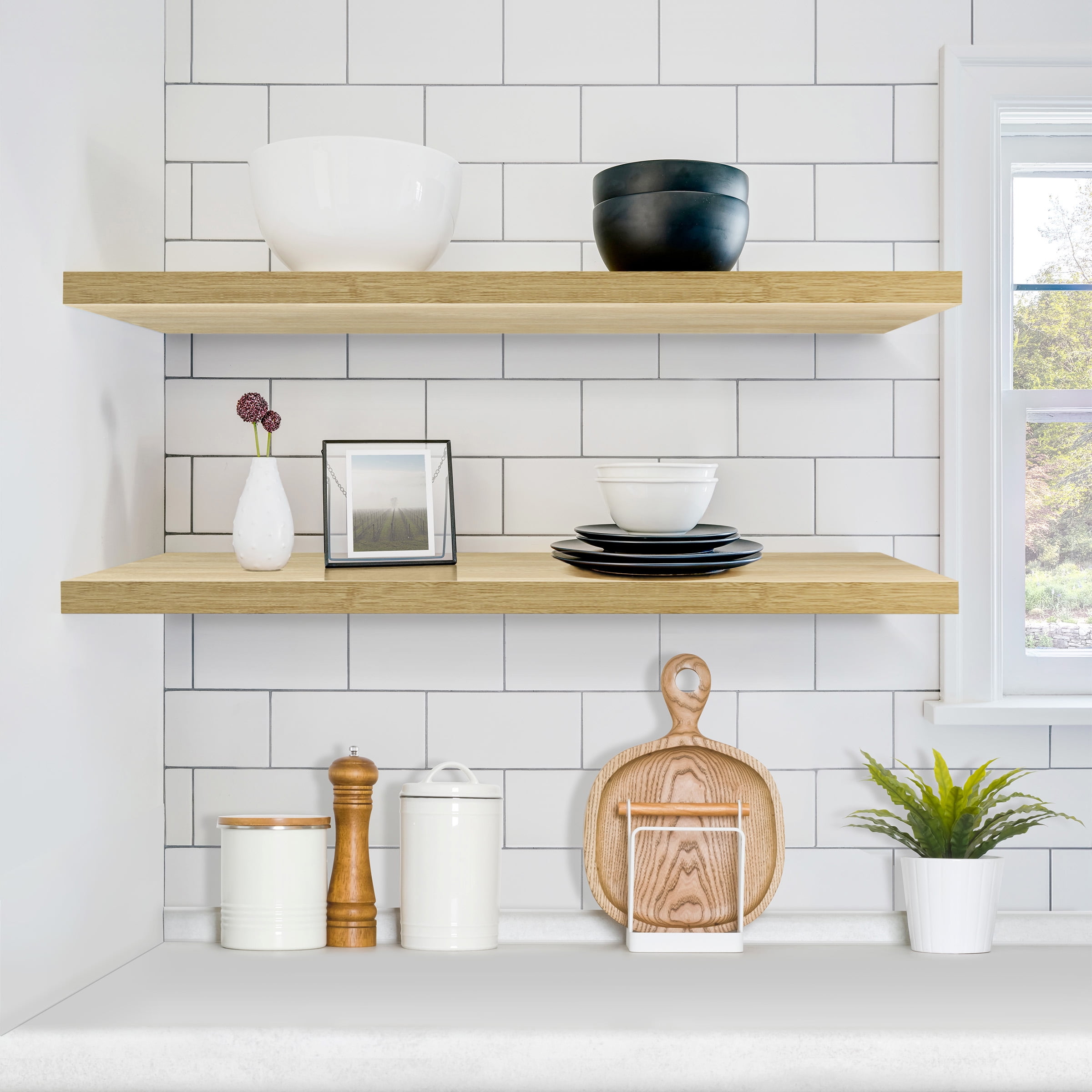Sorbus Extra Long Floating Rectangle Shelves – 35" L x 9" D x 1.5" H Faux Wood Wall Shelves