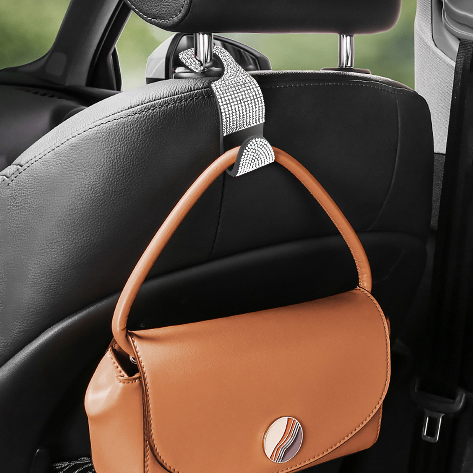 1x Diamond Car Seat Headrest Hook Backseat Hanger Bag Cloth Hanging Holder Parts 