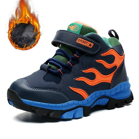 

Boys Warm Sneakers Fur Lining Anti-Skid Wear-Resistant Hiking Shoes Outdoor Cotton Shoes