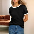 thumbnail image 3 of Kureaily Women's Solid Color Crew Neck Short Sleeve T Shirt With Contrast Trim Casual T Shirts, 3 of 6
