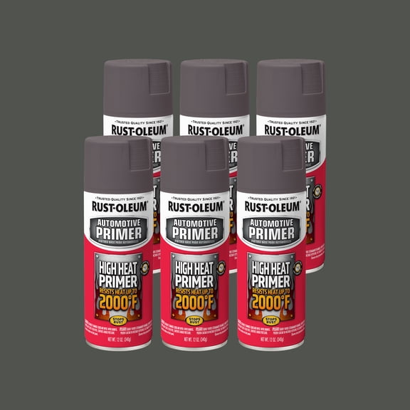6 Pack, Gray, Rust-Oleum Automotive High Heat 2000 Degree Spray Primer-249340, 12 oz