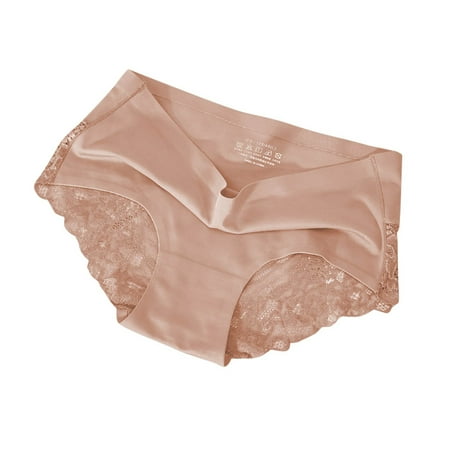 Prolriy Cotton Underwear for Women  Women s Ice Silk Mid Lace Cotton Crotch Sexy Breathable Large Size Briefs Womens Underwear Panties for Women Beige XXL
