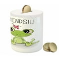 thumbnail image 3 of Animal Piggy Bank, in Froggy Hat and Frog Best Friends Love Theme Graphic, Ceramic Coin Bank Money Box for Cash Saving, 3.6" X 3.2", White Cream Green, by Ambesonne, 3 of 4