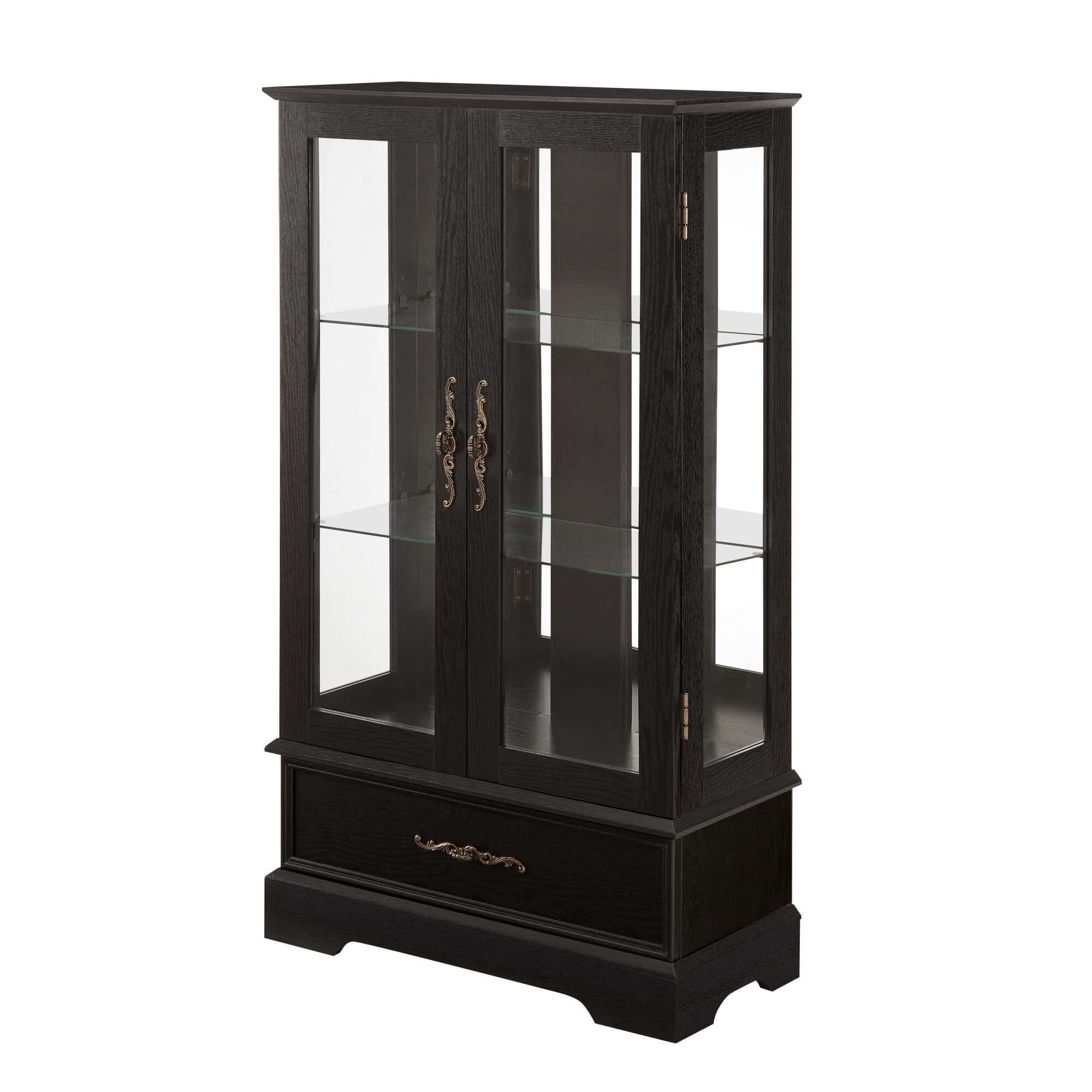 AENKYO 47" Retro Glass Curio Cabinet with Light Bulb - Vintage Display Case with Adjustable Glass Shelves, Black