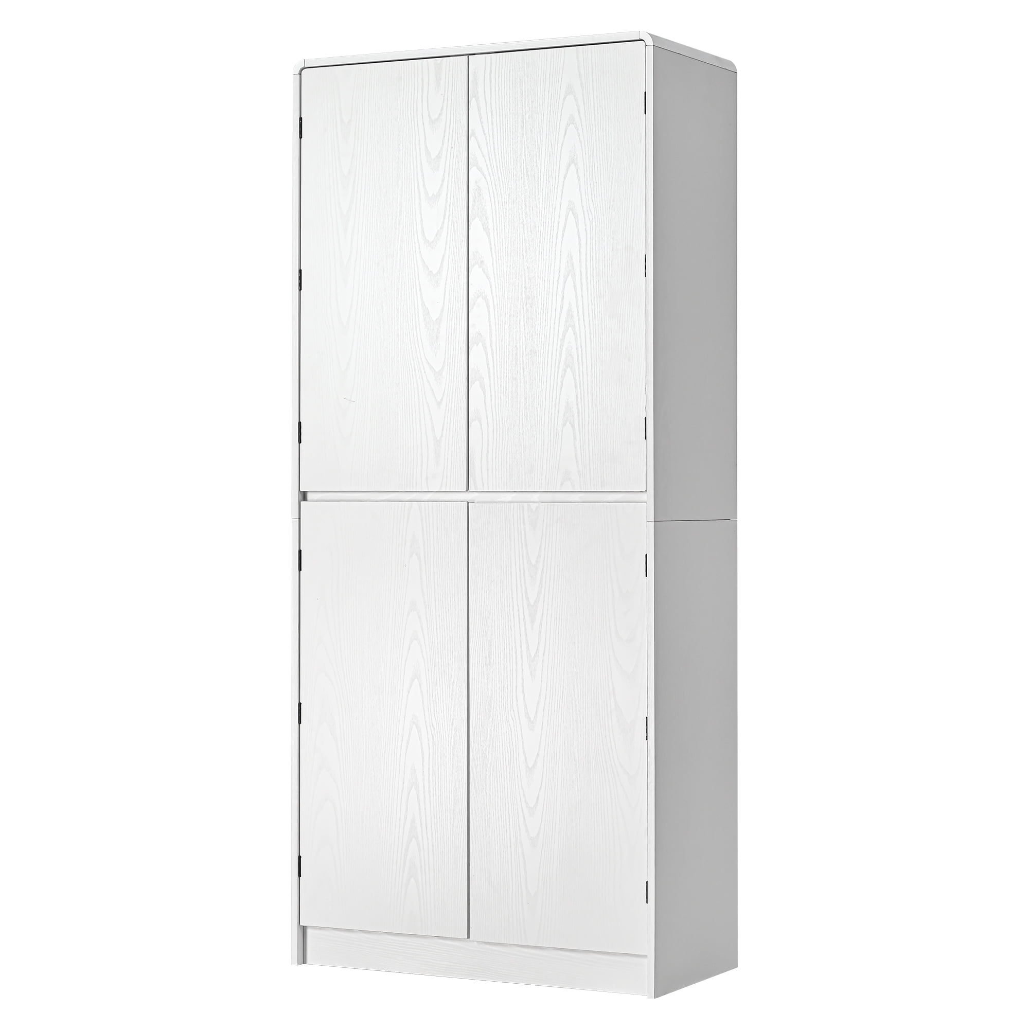 Euroco 72" Tall Farmhouse Kitchen Pantry Cabinet with 8 Door Shelves, Curved Design Storage Cabinet with 3 Adjustable Shelves, Hidden Drawer, Versatile Cupboard