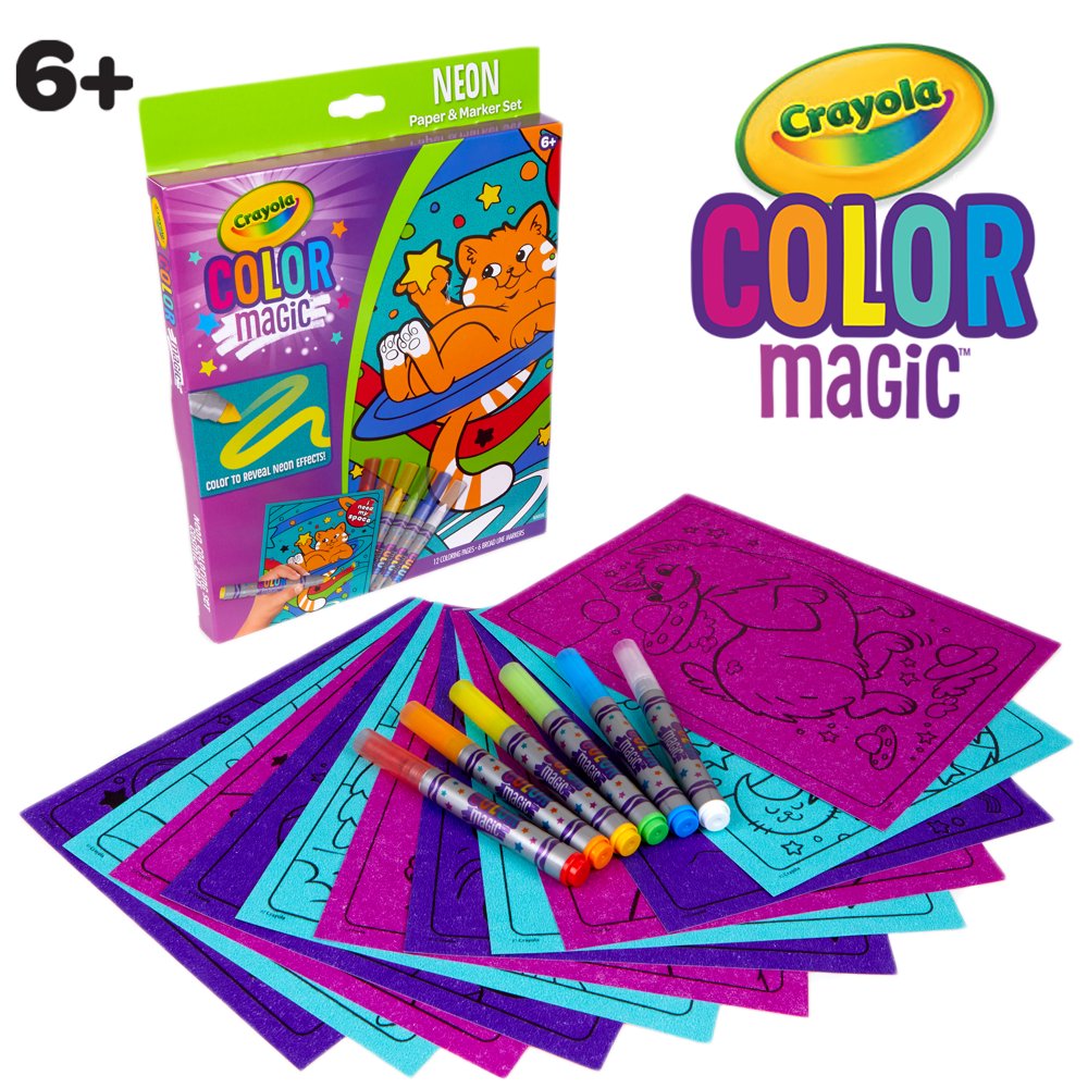 Crayola Color Magic Neon Cosmic Cats Paper & Marker Set, 12 Pages