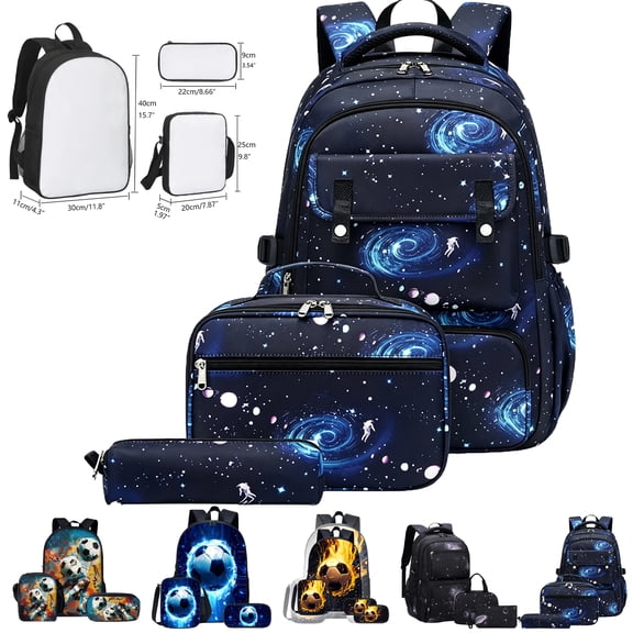 3Pcs Galaxy Prints Backpacks for Boys Girls Bookbags Set Primary School Bags Elementary Students Kids Backpack with Lunch Box Pencil Case