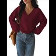 thumbnail image 1 of Suéter de Larga de Otoño para Mujer, Cuello en V, Informal, Ligero, de Punto Vino Tinto L, 1 of 8