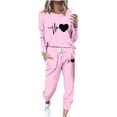 thumbnail image 2 of Puntoco Conjunto de pijama cómodo para mujer, con estampado de letras de invierno, cuello redondo, manga larga, pantalones, ropa informal para el hogar, 2 of 4