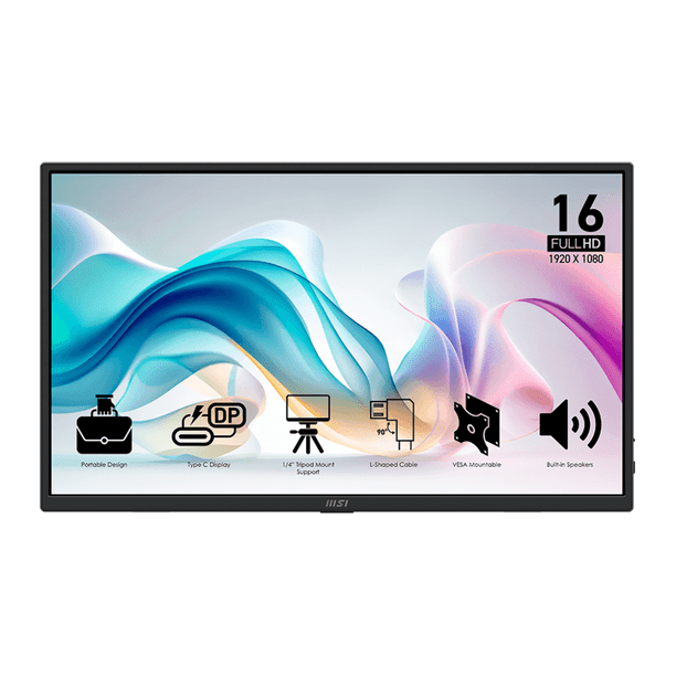 Monitor 16 MSI pro mp165 e6 4ms 60hz full hd ips portátil bocinas anti-glare