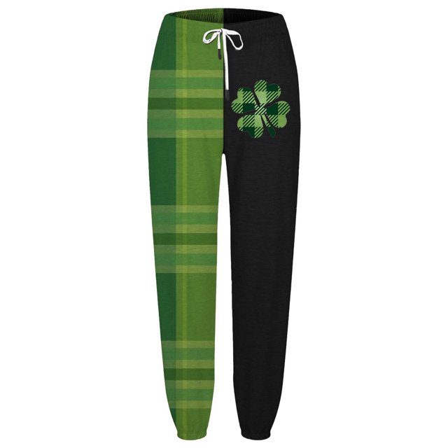 Gibobby pantalones de vestir mujer Pantalones de chándal de mujer sueltos con bolsillos Pantalones casuales con estampado de cuadros irregulares verdes (Negro, L)