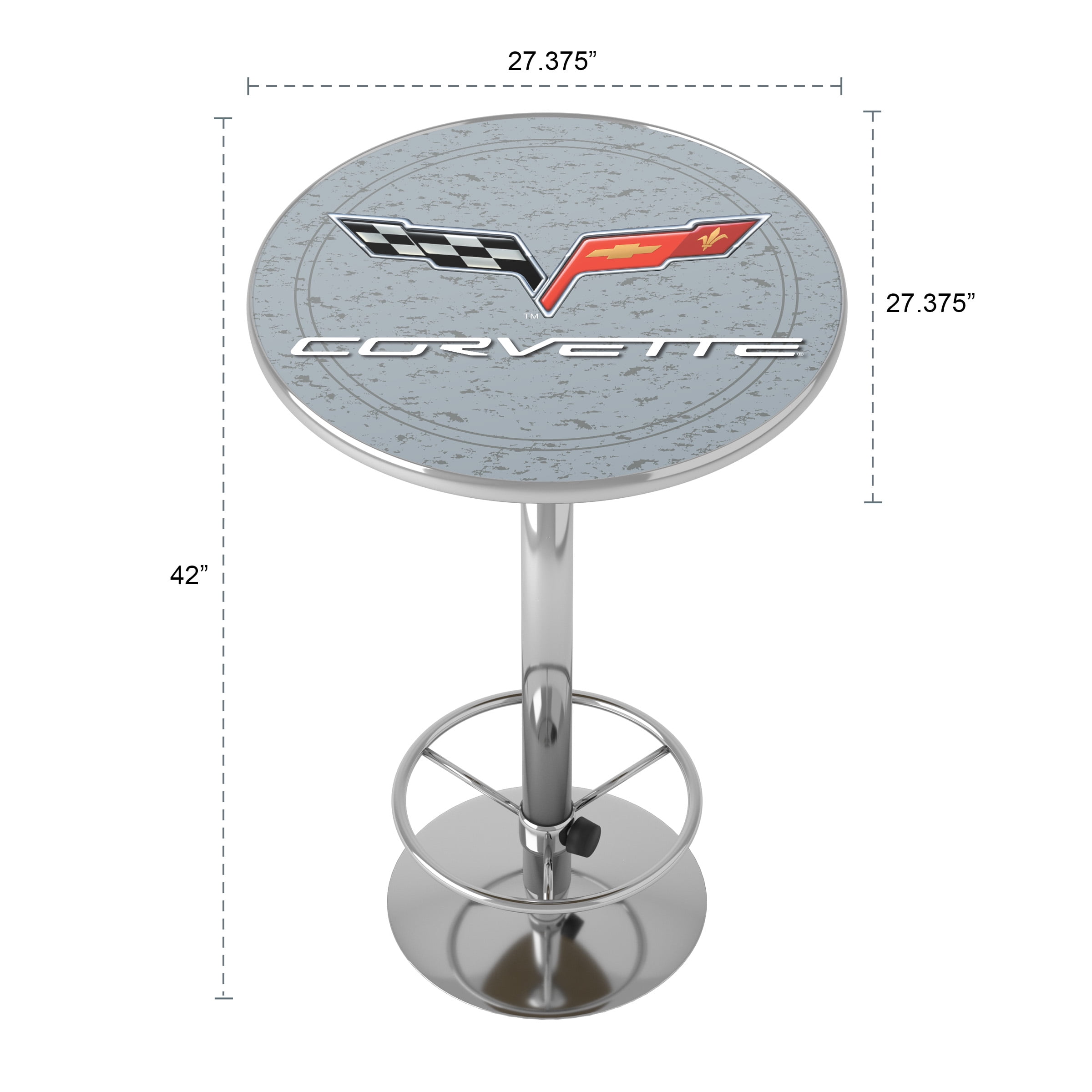Corvette C6 Silver Bar Table with Adjustable Footrest and Acrylic Top