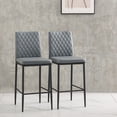 thumbnail image 3 of Topcobe 2 Pcs Fireproof Leather Diamond Grid Pattern Bar Chairs, Set of 2 Modern Bar Height Bar Stools with Back & Metal Legs, Dark Gray, 3 of 14