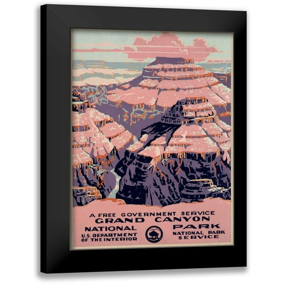 WPA 12x14 Black Modern Framed Museum Art Print Titled - Grand Canyon National Park, a Free Government Service, ca. 1938
