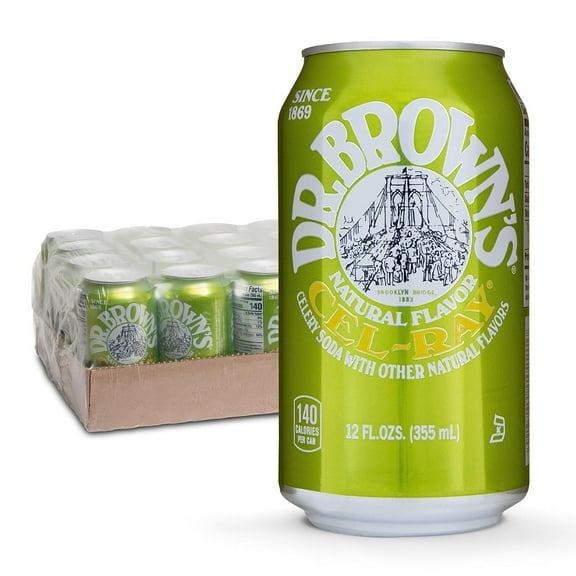 Dr. Brown's Cel-Ray Soda - A New York Original Celery Soda - 24 Cans of Refreshing, Kosher, Gourmet Soda Pop - Craft Celery Soda - 24 x 12 oz Cans