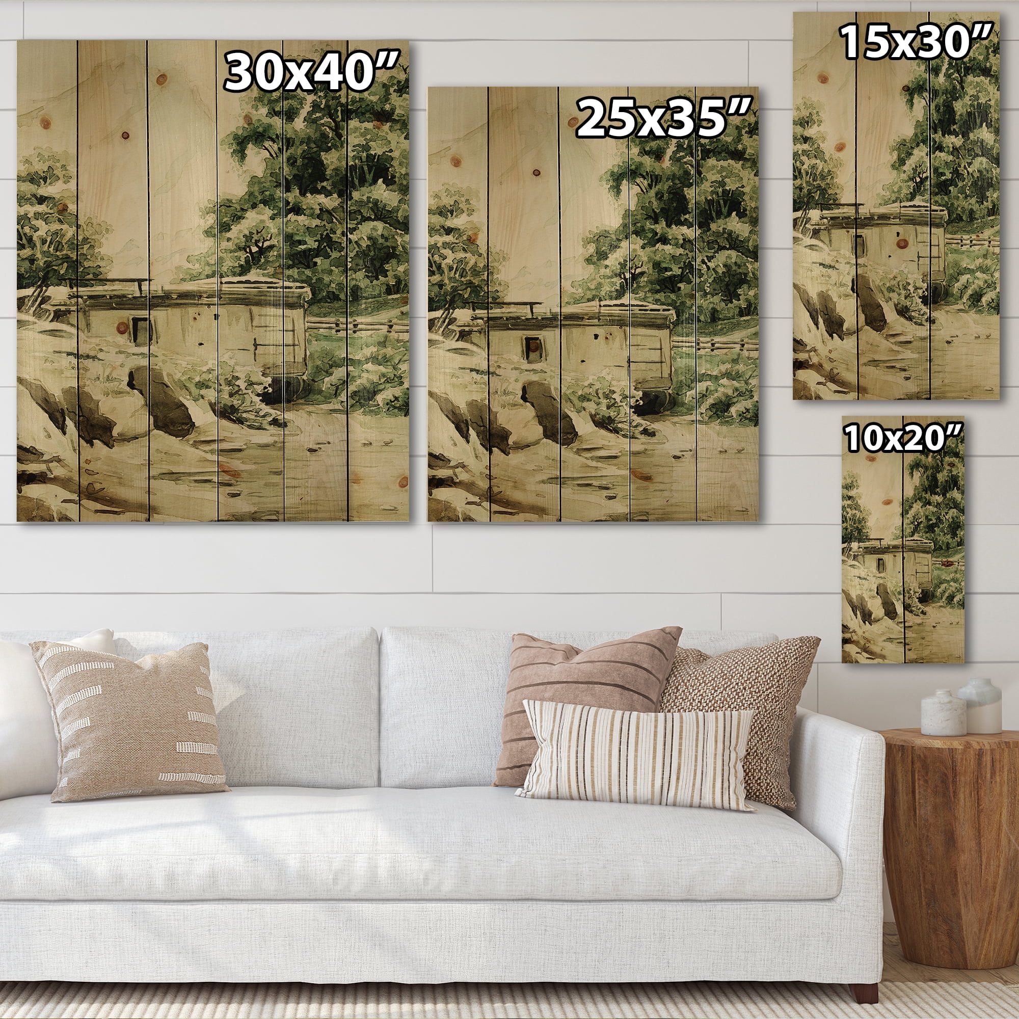 Designart 'Cabin In The Green Mountains' Cabin & Lodge Print on Natural Pine Wood