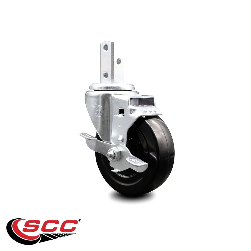 4 Inch Hard Rubber Wheel Swivel 3/4 Inch Square Stem Caster with Brake SCC