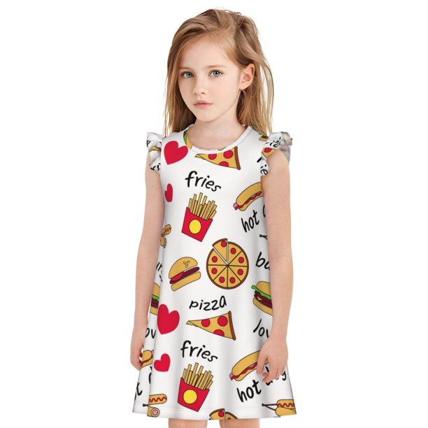 Balery Fast Food Camisón de princesa para niñas, pijama de algodón con mangas abullonadas, suave y bonito.-Small