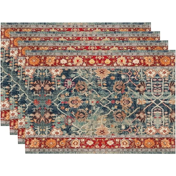 Boho Bohemia Style Red Placemats Set of 4, 12x18 Inch Country Rustic Farmhouse Magical Fall Table Mats for Party Kitchen Dining Decoration