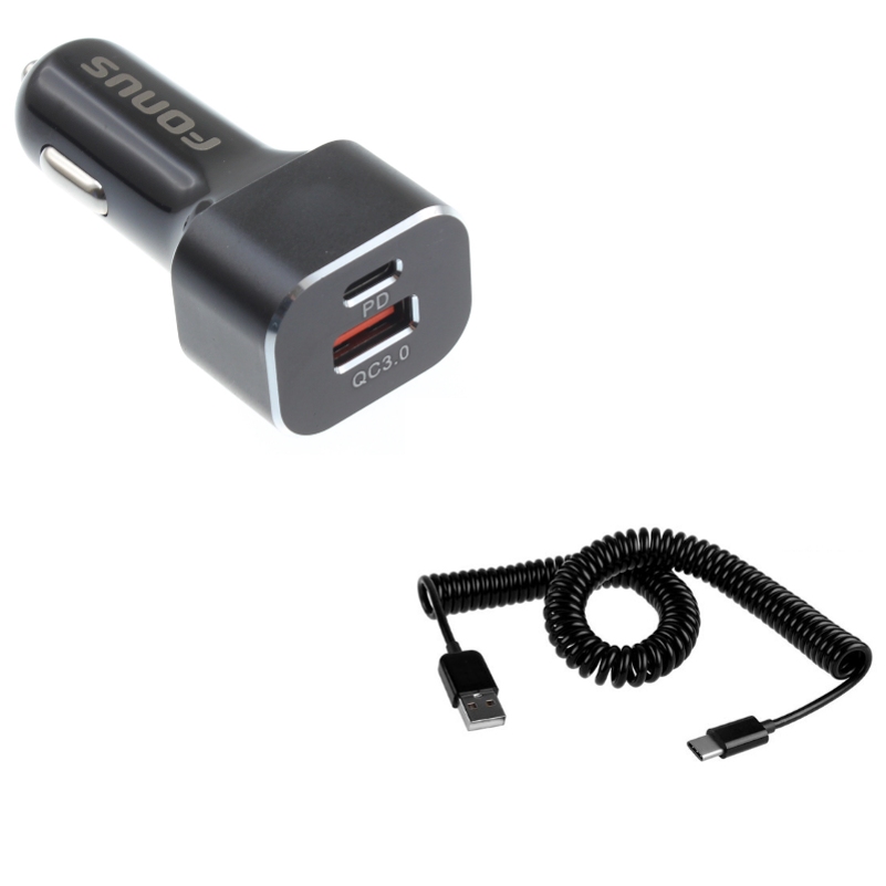 2 Port Usb 36w Quick Car Charger W Type C Coiled Usb Cable E6k For