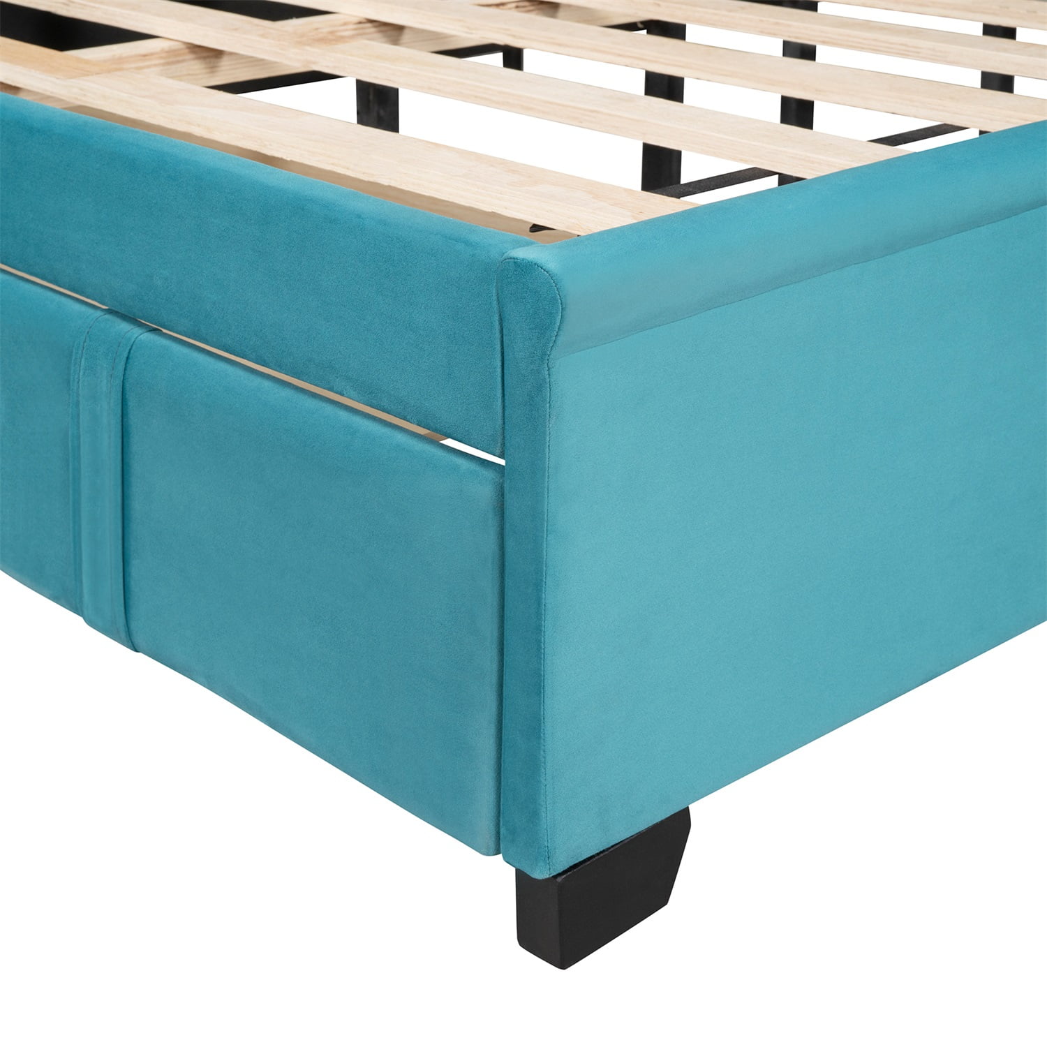 Kadyn Upholstered Platform Bed Frame with Wingback Headboard / Mattress Foundation / Wood Slat Support / No Box Spring Needed / Easy Assembly, Queen&Blue